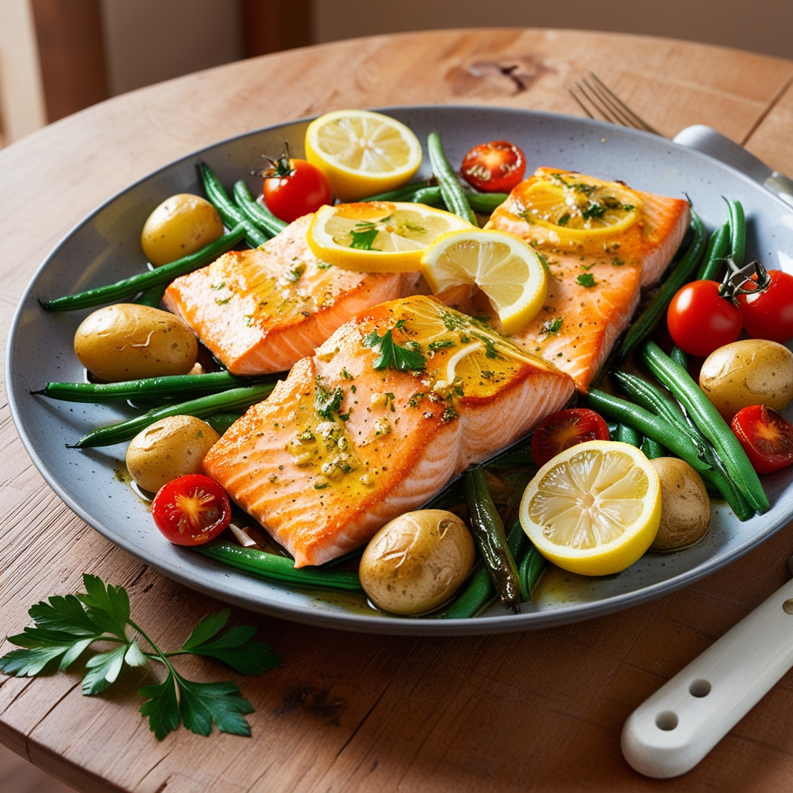 One-Pan Lemon Garlic Salmon: