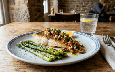 John Dory Fillet with Sauce Vierge and Grilled Asparagus