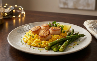 Seared Scallops with Saffron Risotto and Asparagus (Restaurant-Style)