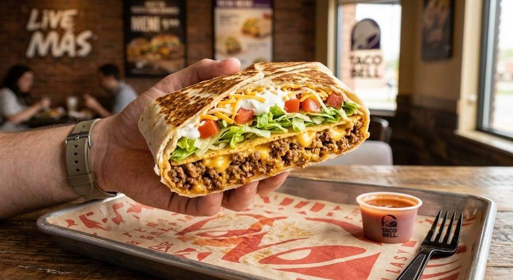 Classic Crunchwrap Supreme Crispy flour tortilla Crunchwrap Supreme loaded with seasoned ground beef, cheese, and fresh veggies